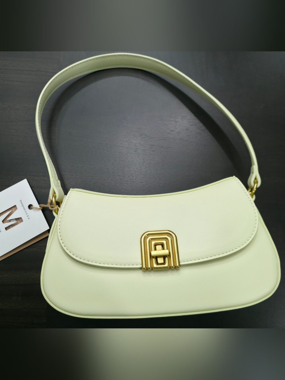 Miztique Pale Yellow Shoulder Bag with Gold Turn-Lock